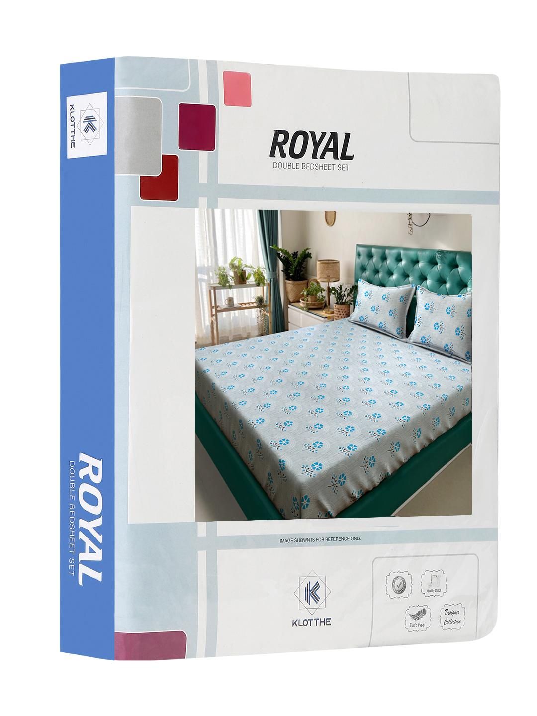 KLOTTHE Set Cadar King Bercetak Bunga Biru 400 TC Kapas 2.50 m x 2.25 m