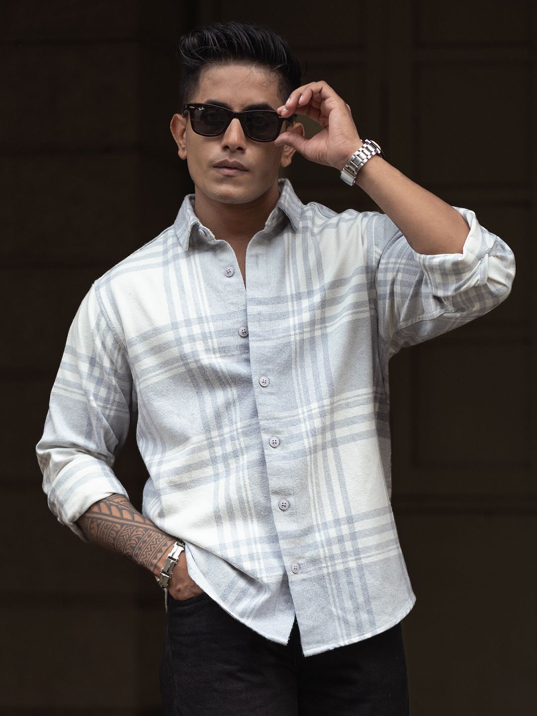 Powerlook Men Spread Collar Tartan Checked Cotton Casual Shirt