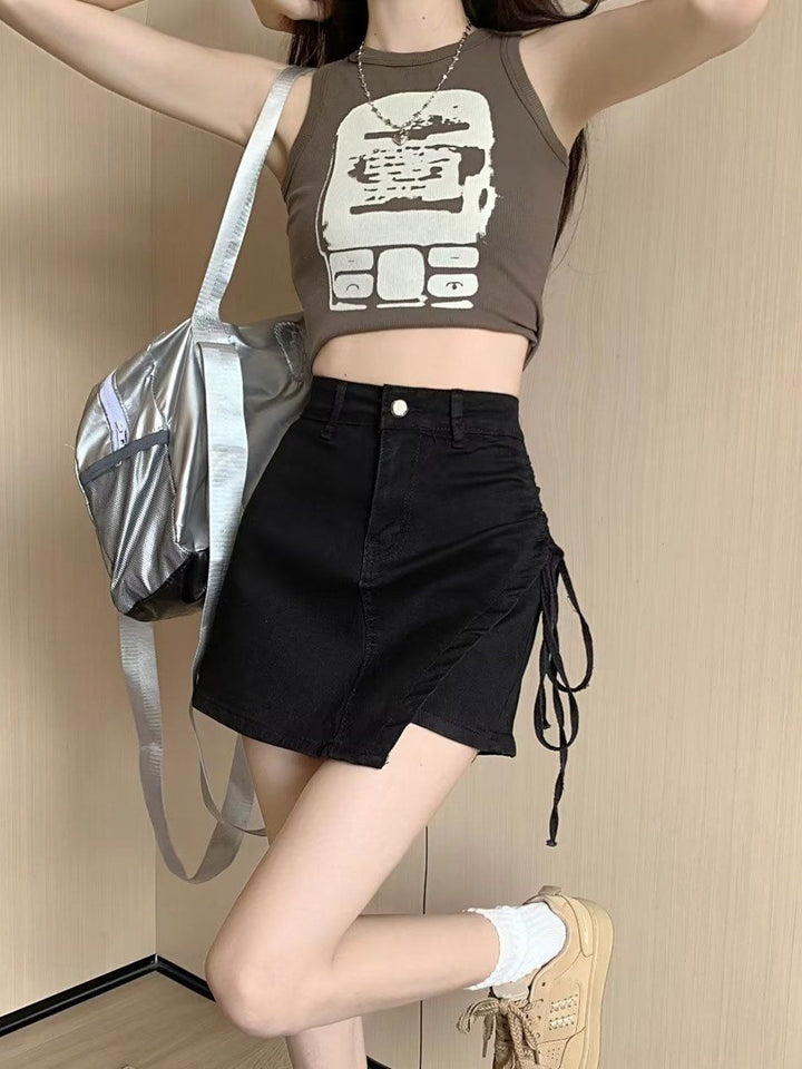 DressBerry Denim A-Line Tie-Ups Mini Skirt