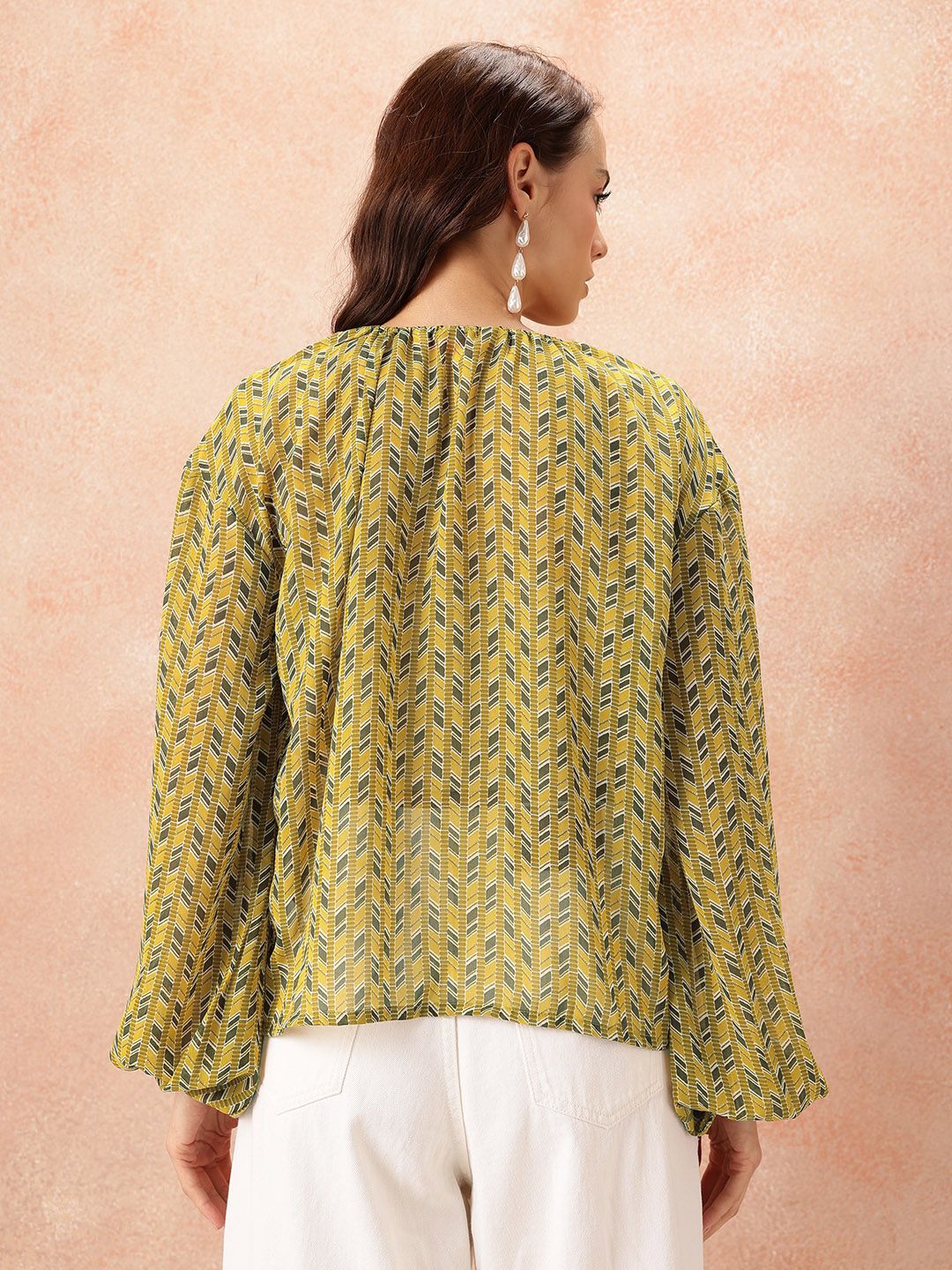 all about you Printed Tie-Up Semi Sheer Top