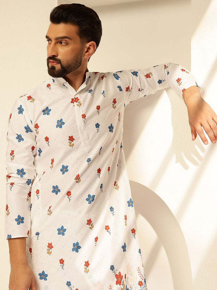 SOJANYA Floral Embroidered Mandarin Collar Thread Work Cotton Straight Republic Day Republic Day Kurta