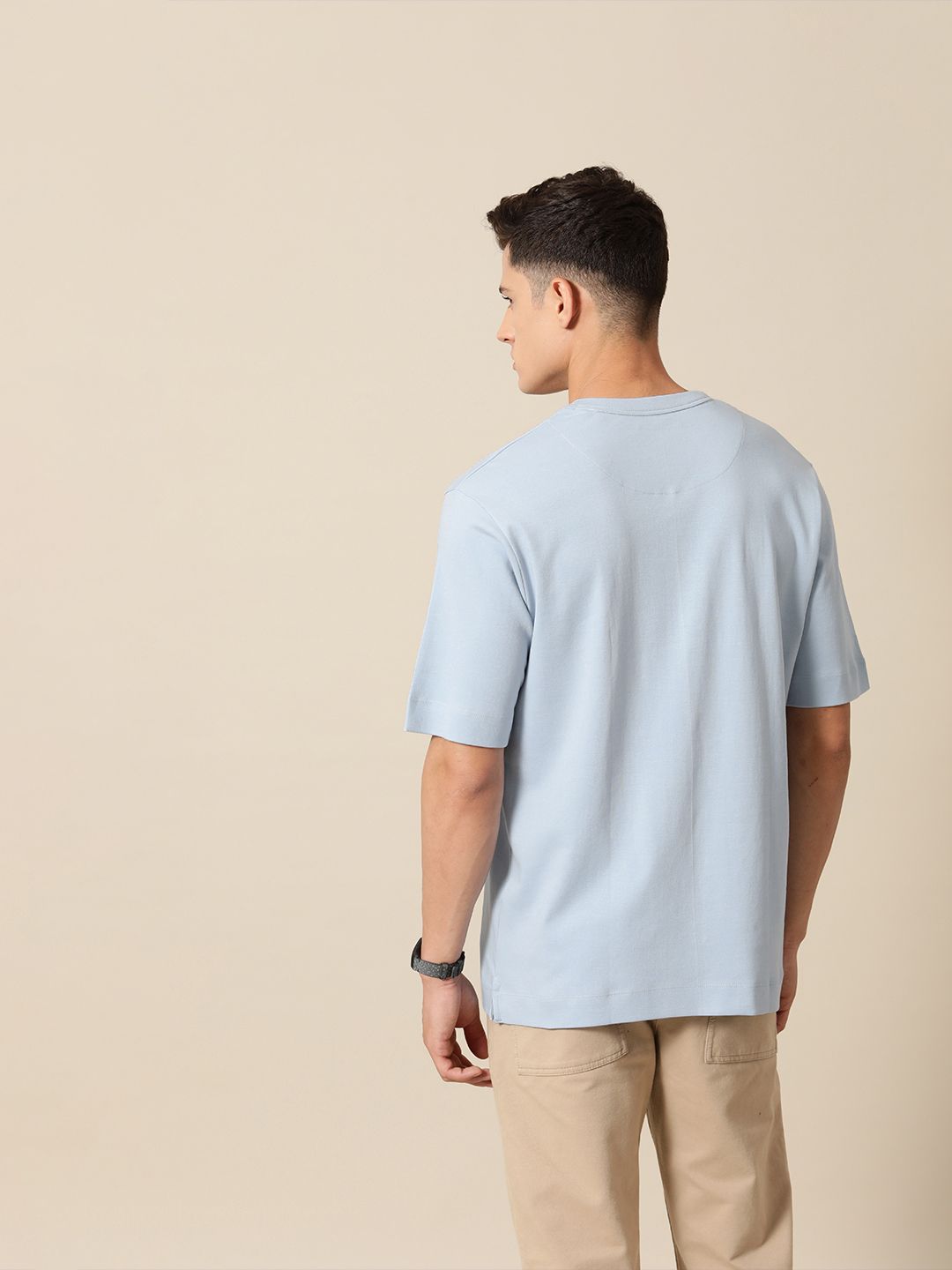 Mr Bowerbird Solid Pure Cotton Casual Oversized T-shirt With Patchwork Detail