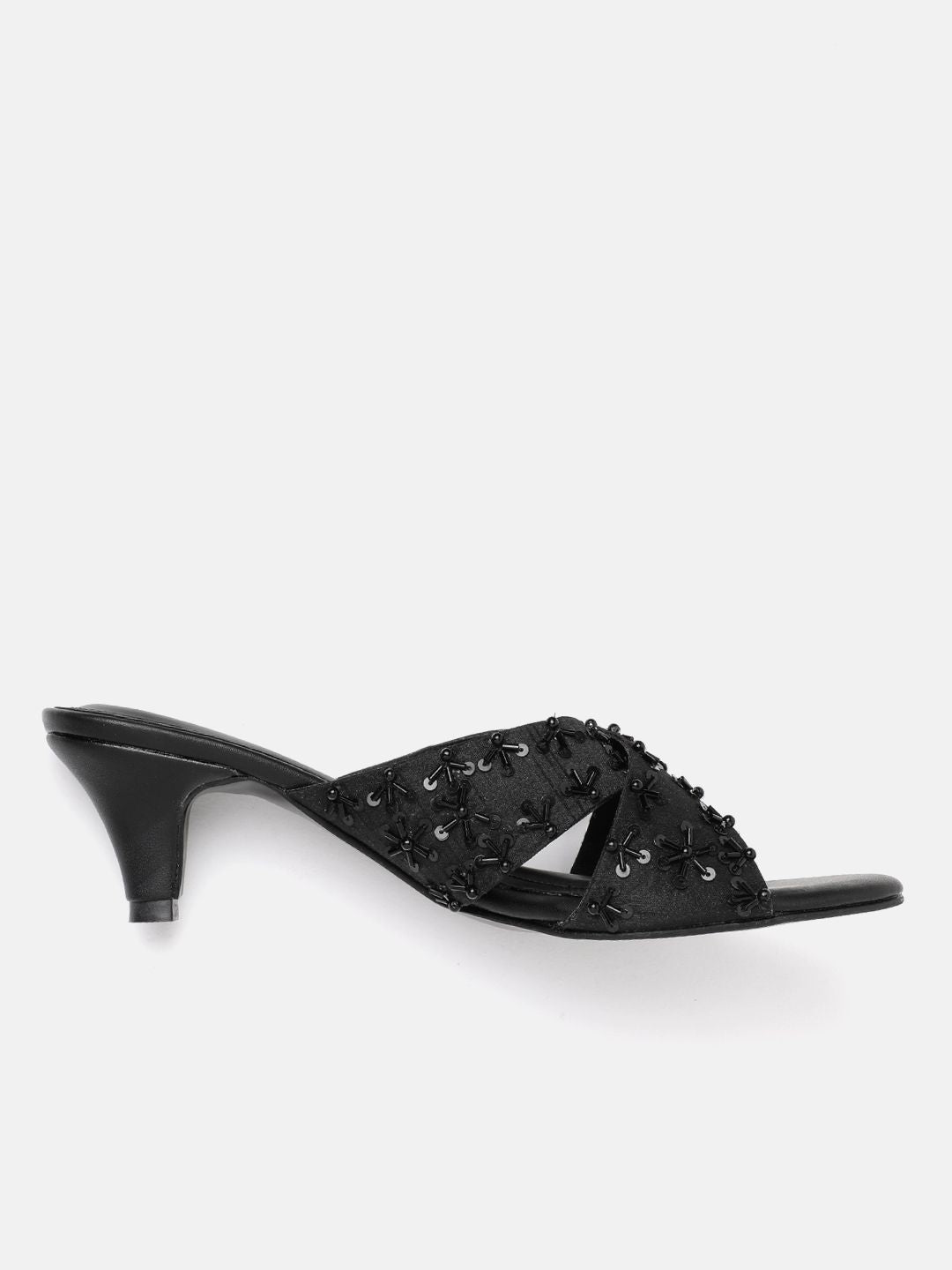 House of Pataudi Embellished Kitten Heeled Sandals