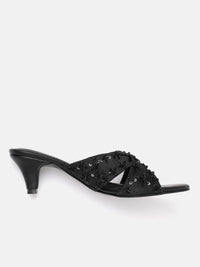 House of Pataudi Embellished Kitten Heeled Sandals