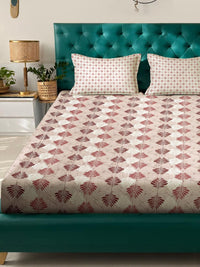 KLOTTHE Beige & Brown Floral Printed Cotton 400 TC King Bedsheet Sets 2.5 m x 2.25 m