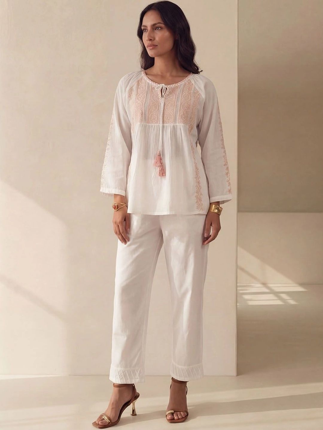 House of Chikankari Embroidered Ethnic Cotton Top