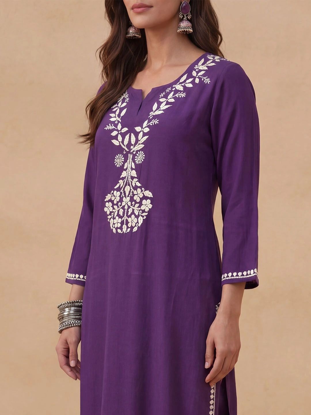 Rumah Chikankari Kurta Chikankari Biasa Wanita dengan Seluar