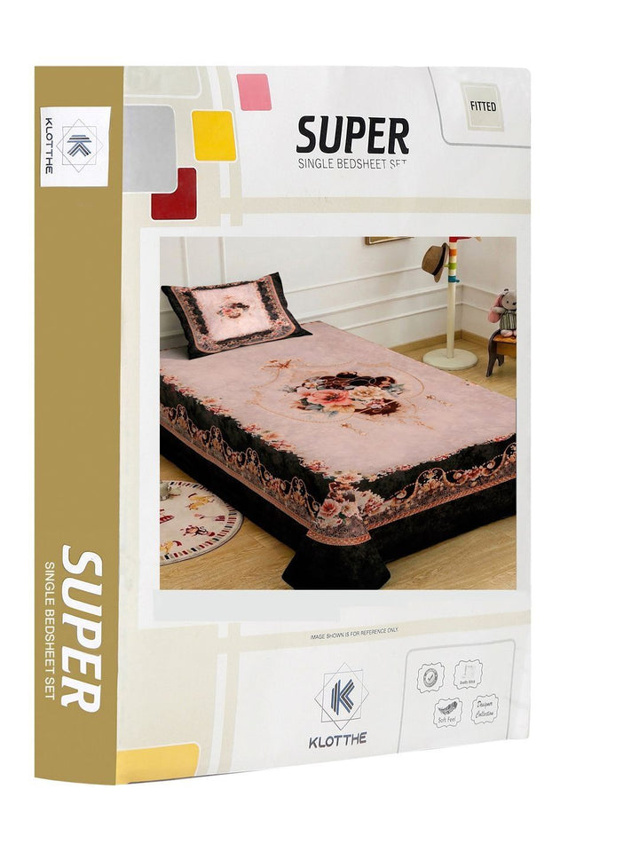 KLOTTHE Pink & Black Floral Dilengkapi 400 TC Single Cadar 7D dengan 1 Sarung Bantal