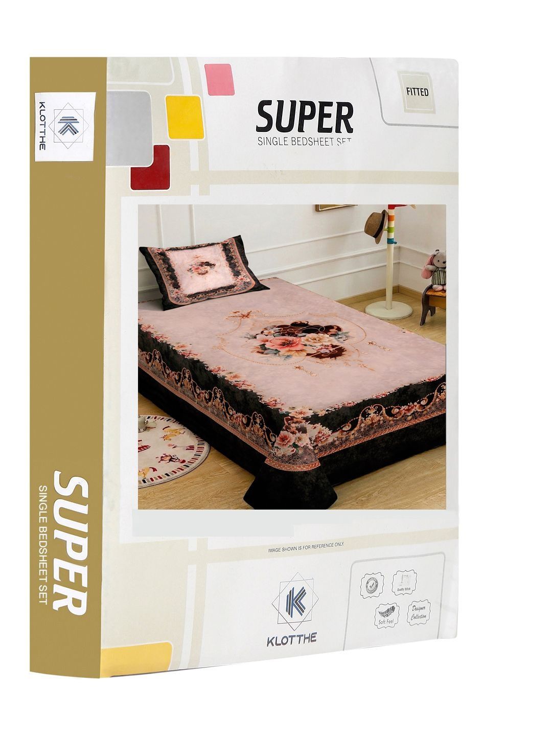 KLOTTHE Pink & Black Floral Dilengkapi 400 TC Single Cadar 7D dengan 1 Sarung Bantal