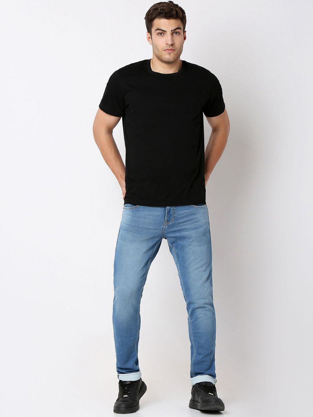 SPYKAR Men Cotton Whiskers and Chevrons Slim Fit Mid-Rise Stretchable Jeans