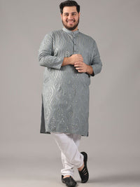 SOJANYA PLUS Plus Size Men Floral Embroidered Pure Cotton Straight Kurta & Pyjamas