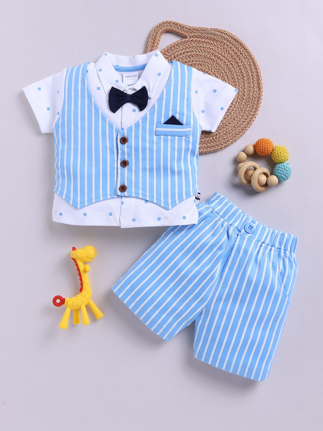 Moms Love Infant Boys Striped Pure Cotton Clothing Set