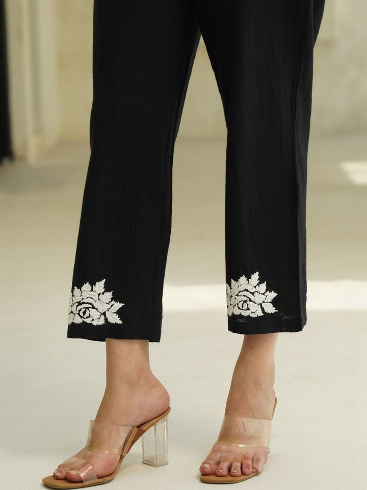 House of Chikankari Black 2 Pieces Cotton Solid Tunic with Trousers Co-Ord Set