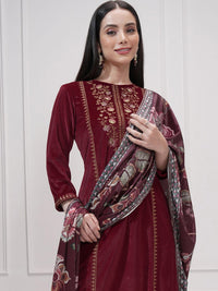 Vishudh Floral Yoke Design Round Neck Thread Work Straight Kurta With Trousers & Dupatta