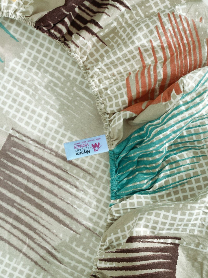 Myntra Elegant Homes Grey & Green Printed 300 TC Fitted King Bedsheet Set 2.45 x 2.25 m