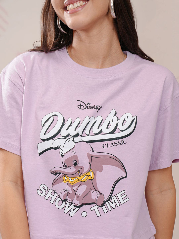 Tokyo Talkies Lavender Dumbo Printed Round Neck Short Sleeves T Shirt With Trouser