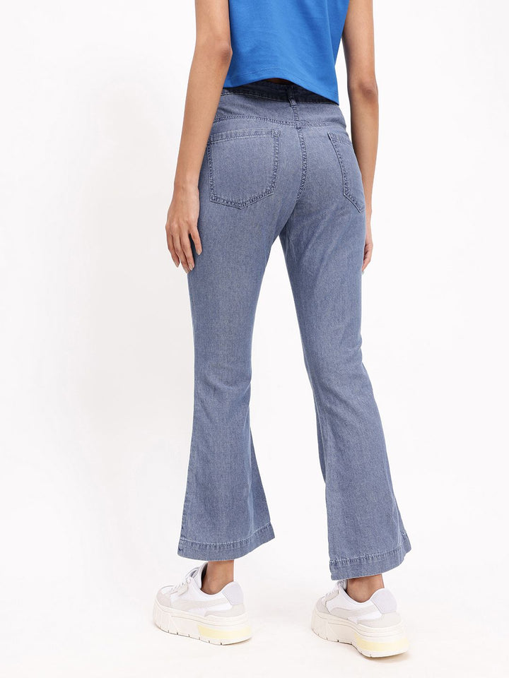 DressBerry Women Fresh And Modern Distressed Pure Cotton Flared Jeans