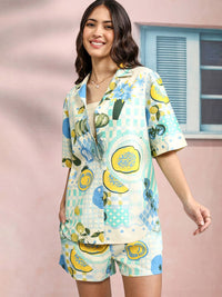 ESPYR By Tokyo Talkies Lapel Collar Printed Shirt With Shorts