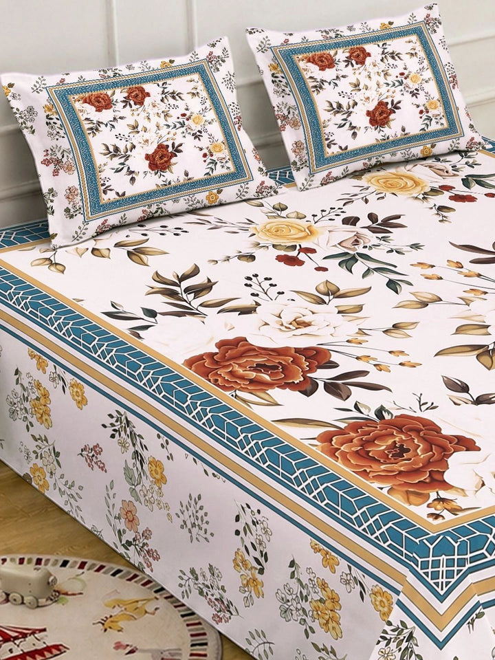 Myntra Elegant Homes White & Red Floral 400 TC King Bedsheet with 2 Pillow Covers