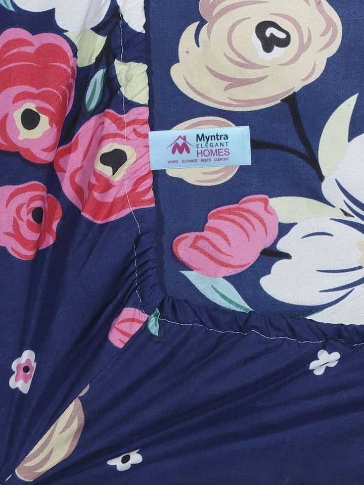 Myntra Elegant Homes Bunga-bunga Berbilang Warna 300 TC Cadar Single dengan 1 Sarung Bantal
