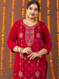 Kurta Bersulam Bunga Mamicha & Salwar Dengan Dupatta