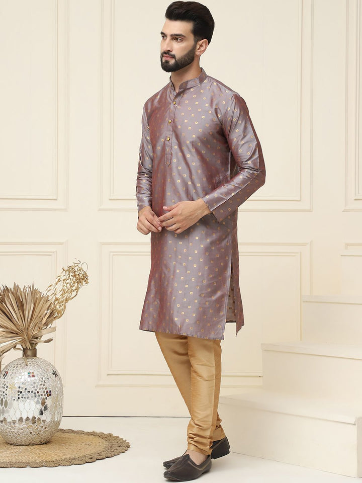 SOJANYA Kurta Kolar Mandarin Rekaan Tenun Geometrik dengan Churidar