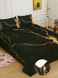 KLOTTHE Black Abstract Printed Fitted 300 TC King Fine Bedsheet With 2 Pillow Cover