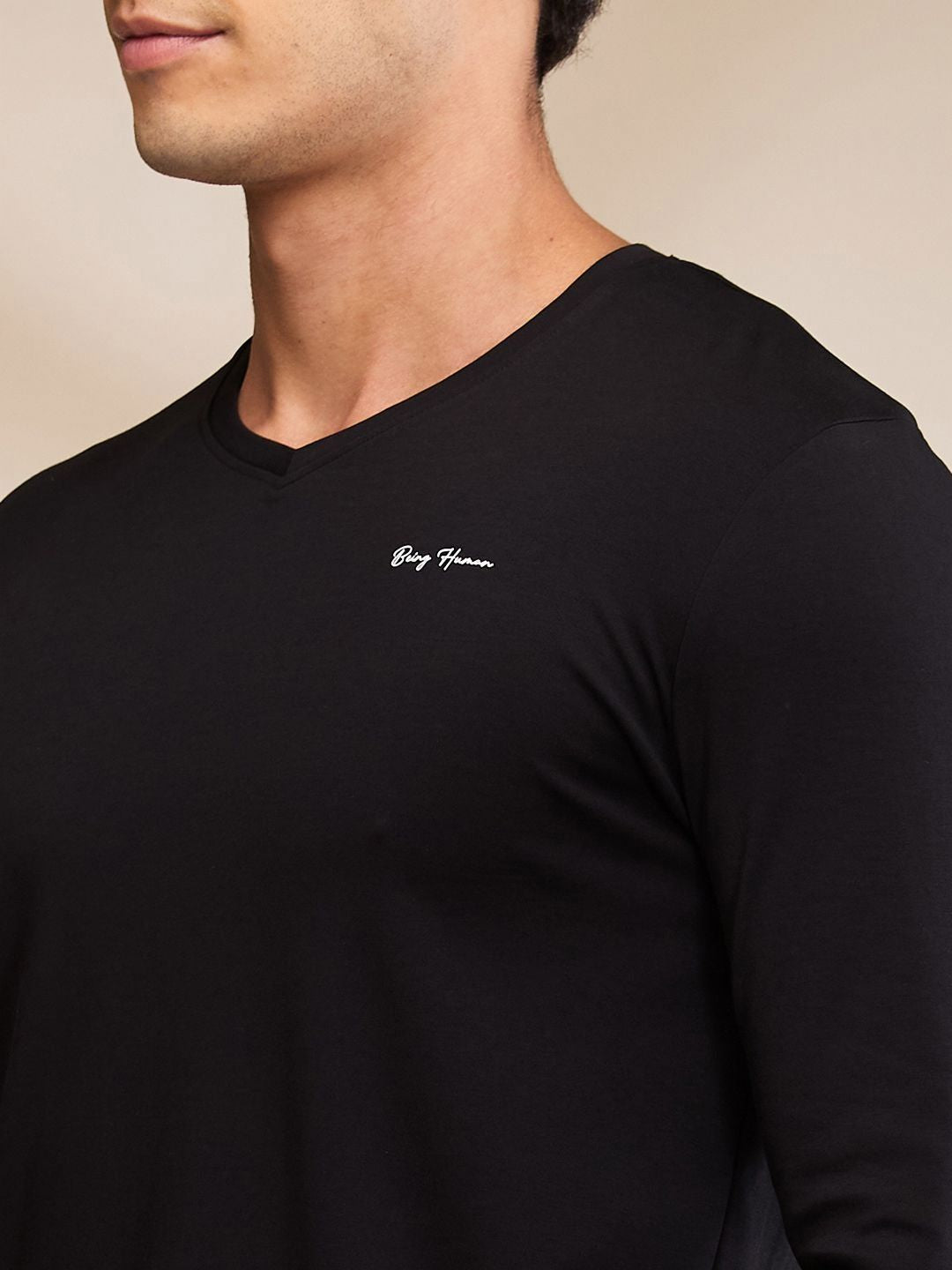 Being Human Men Solid V-Neck Cotton Slim Fit T-shirt