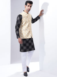 Anouk Men Geometric Printed Straight Kurta with Pyjamas & Nehru Jacket