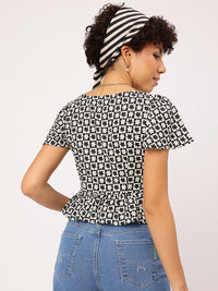 DressBerry Checked-Out Chic Floral Monochrome Peplum Top