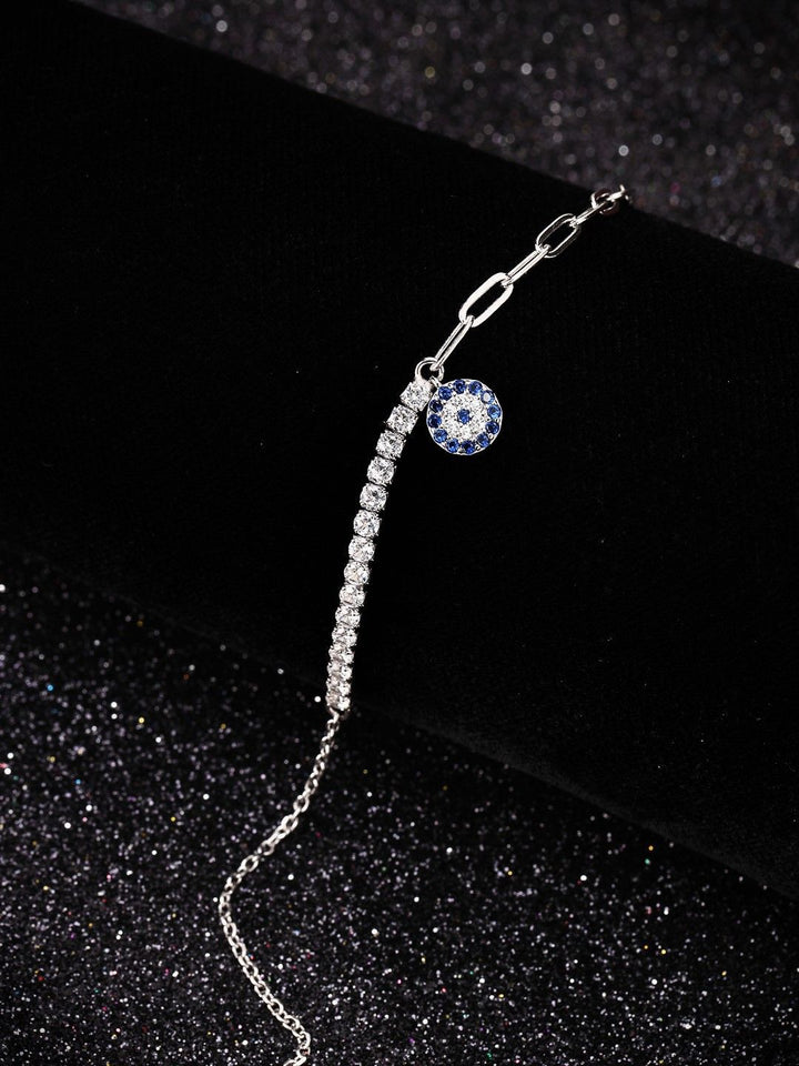 PANASH 925 Sterling Silver Rhodium-Plated Cubic Zirconia Studded Charms Bracelet