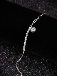 PANASH 925 Sterling Silver Rhodium-Plated Cubic Zirconia Studded Charms Bracelet