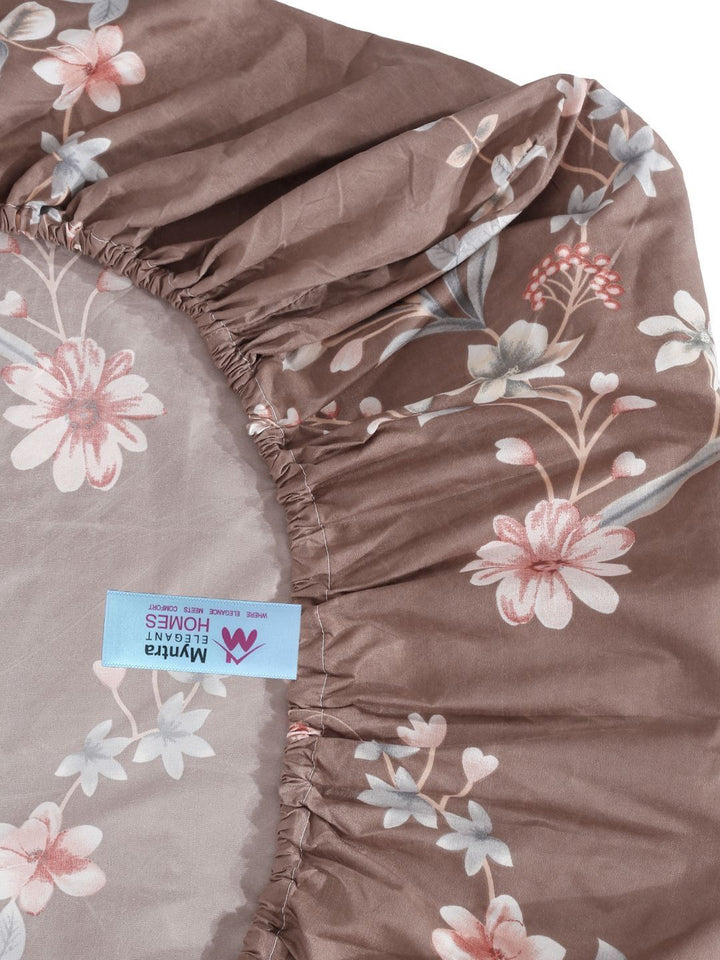 Myntra Elegant Homes Coklat & Putih Floral 300 TC Cadar Katil King dengan 2 Sarung Bantal