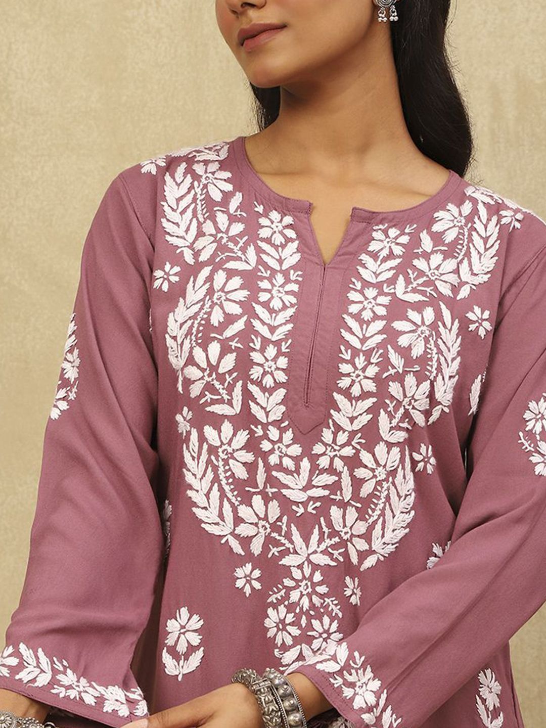 House of Chikankari Women Purple Rayon Chikankari Embroidered Kurta