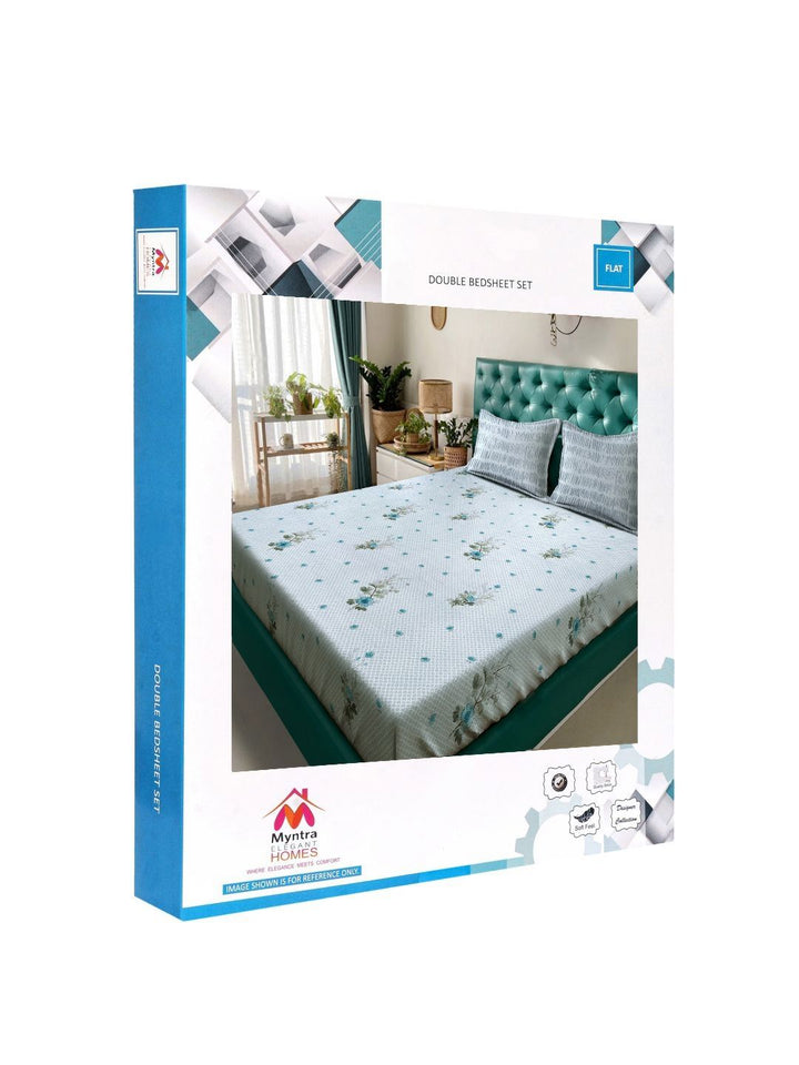 Myntra Elegant Homes Grey & Green Floral Pure Cotton 400 TC King Bedsheet Set 2.5m x 2.25m