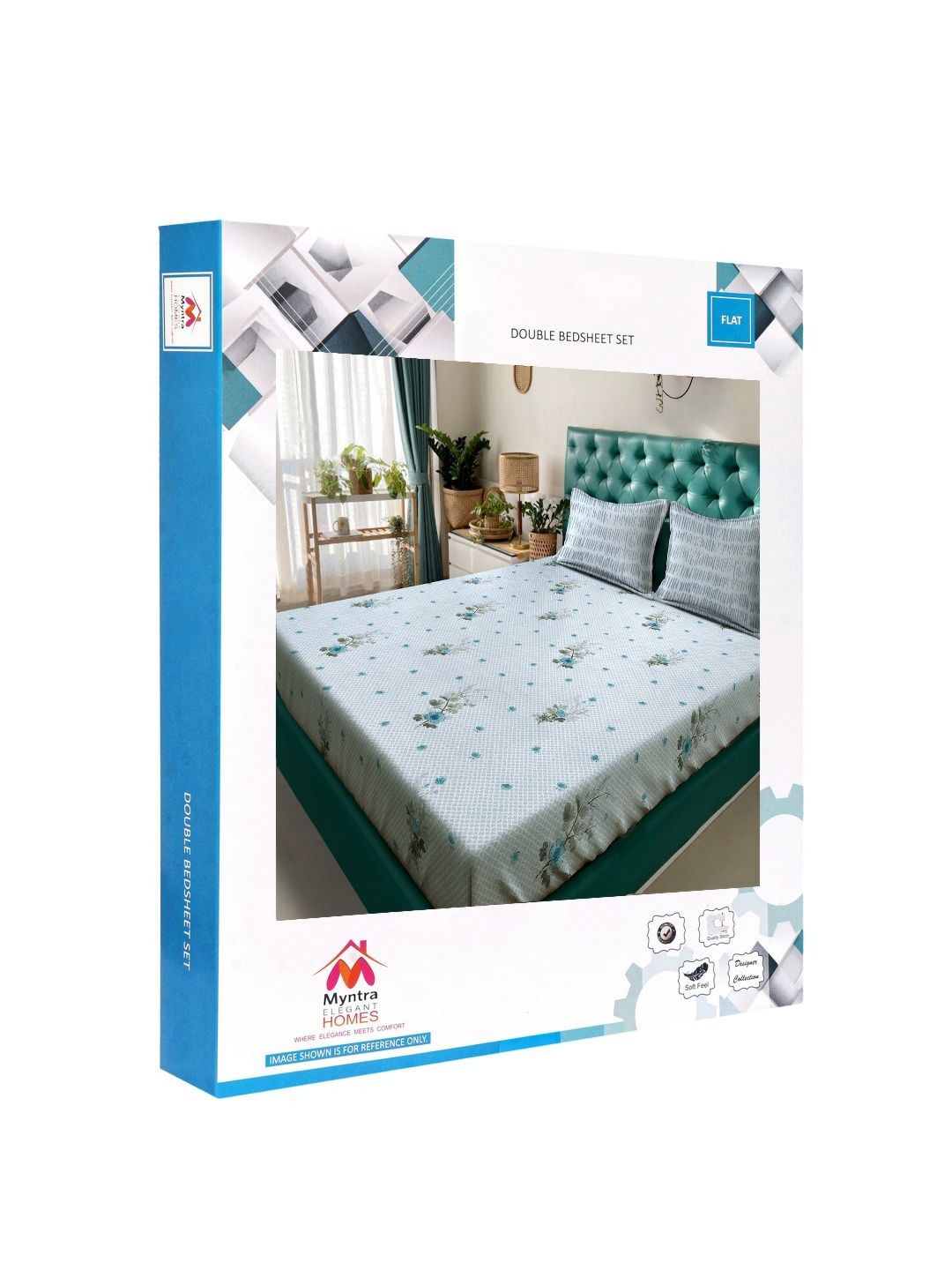 Myntra Elegant Homes Grey & Green Floral Pure Cotton 400 TC King Bedsheet Set 2.5m x 2.25m