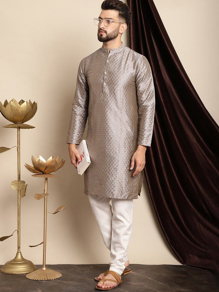 Anouk Ethnic Motifs Woven Design Band Collar Straight Kurta with Churidar