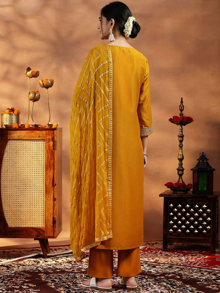 Libas Paisley Yoke Design Thread Work Straight Kurta with Trousers & With Dupatta