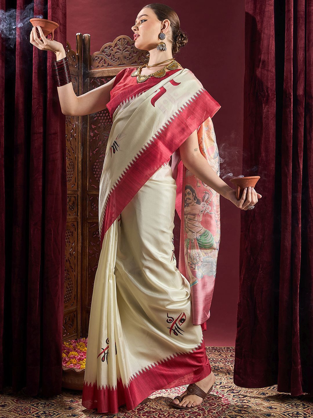 Saree mall Durga Puja Ethnic Motifs Silk Blend Garad Sarees