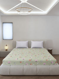Monte Carlo Edmond Green & Pink Floral Printed 144 TC King Bedsheet Set 2.70 m x 2.70 m