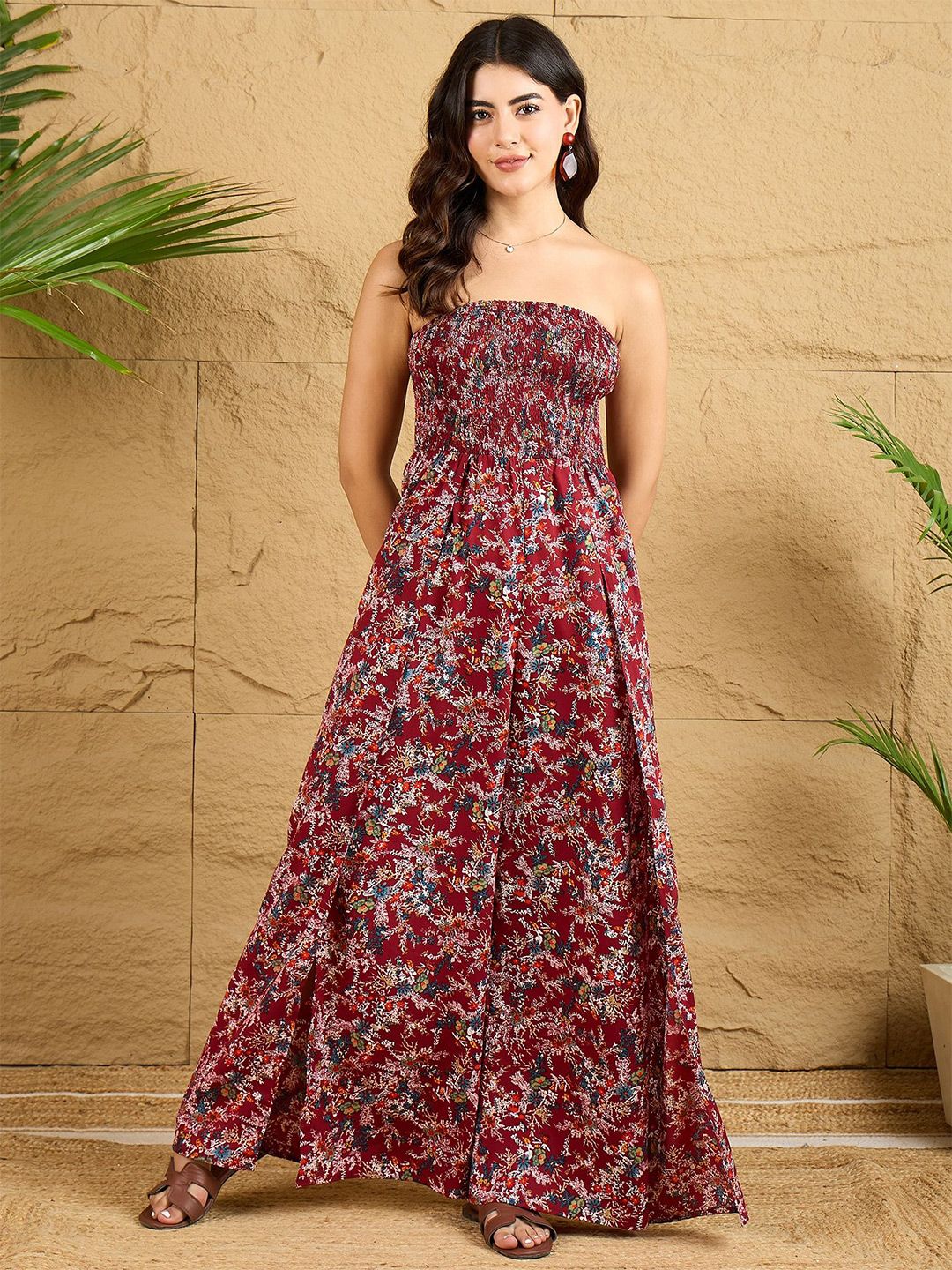 Berrylush Strapless Printed Culotte Jumpsuit