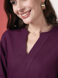 Anouk Purple V-Neck Pure Cotton Tunic With Trousers