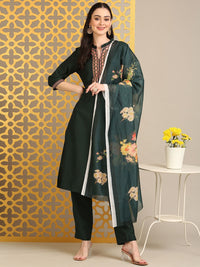 Anouk Floral Embroidered Straight Kurta With Trouser And Dupatta