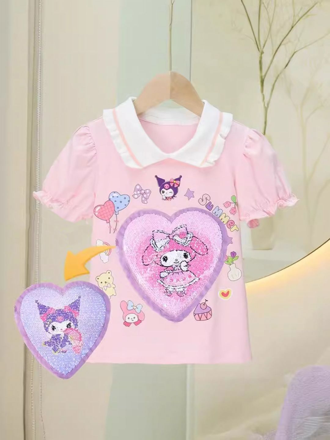 YK Girls Printed V-Neck Raw Edge T-shirt