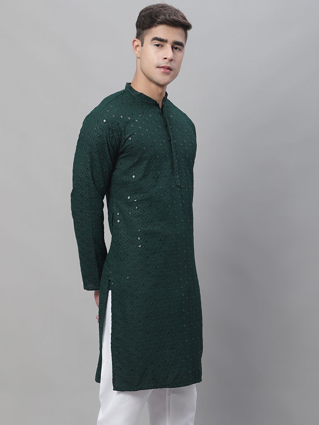 SOJANYA Motif Etnik Sulam Kurta Kapas Tulen