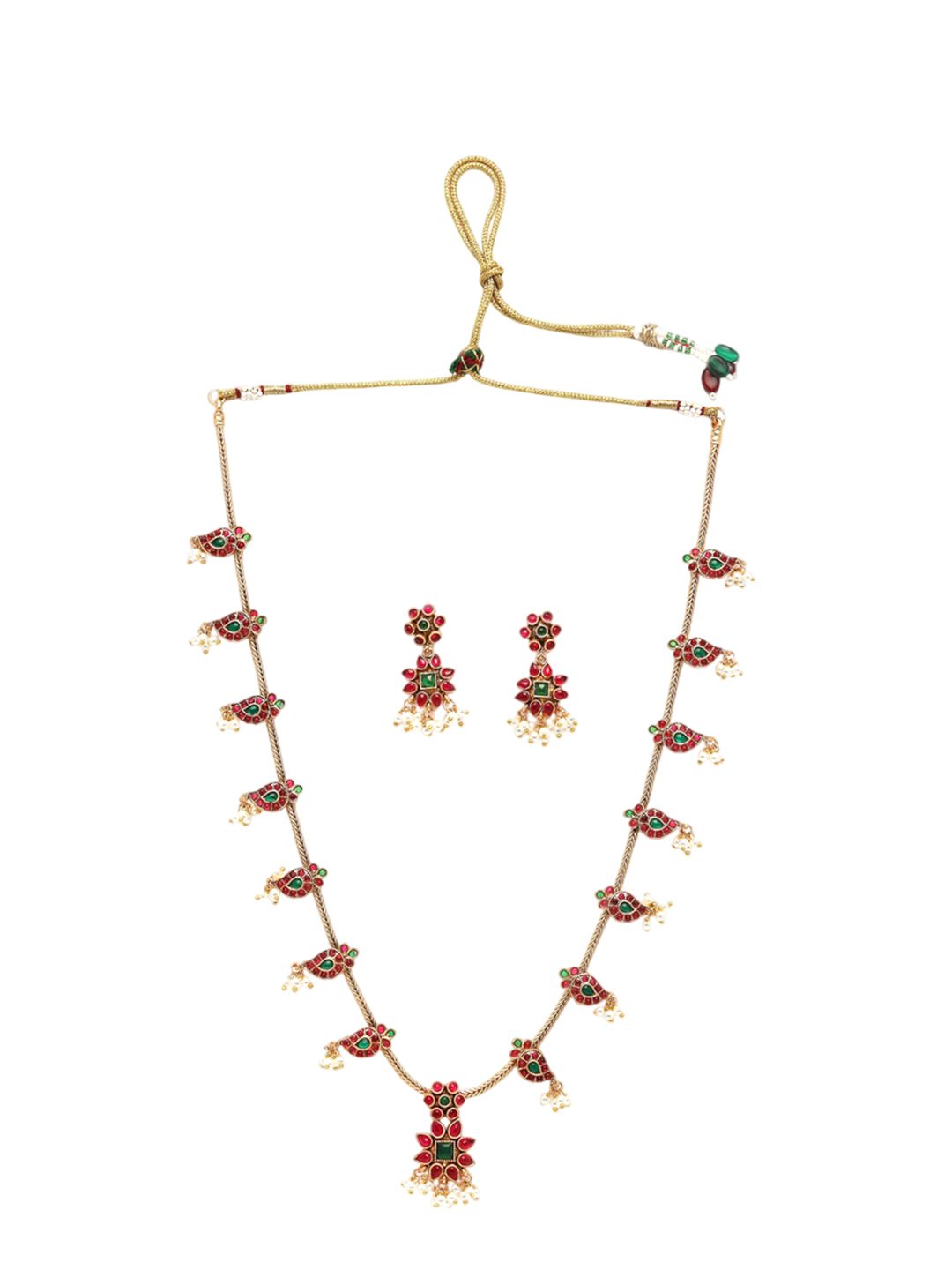 Karatcart Gold-Plated Stone Studded Floral Design Rani Haar Kalung dan Anting-anting
