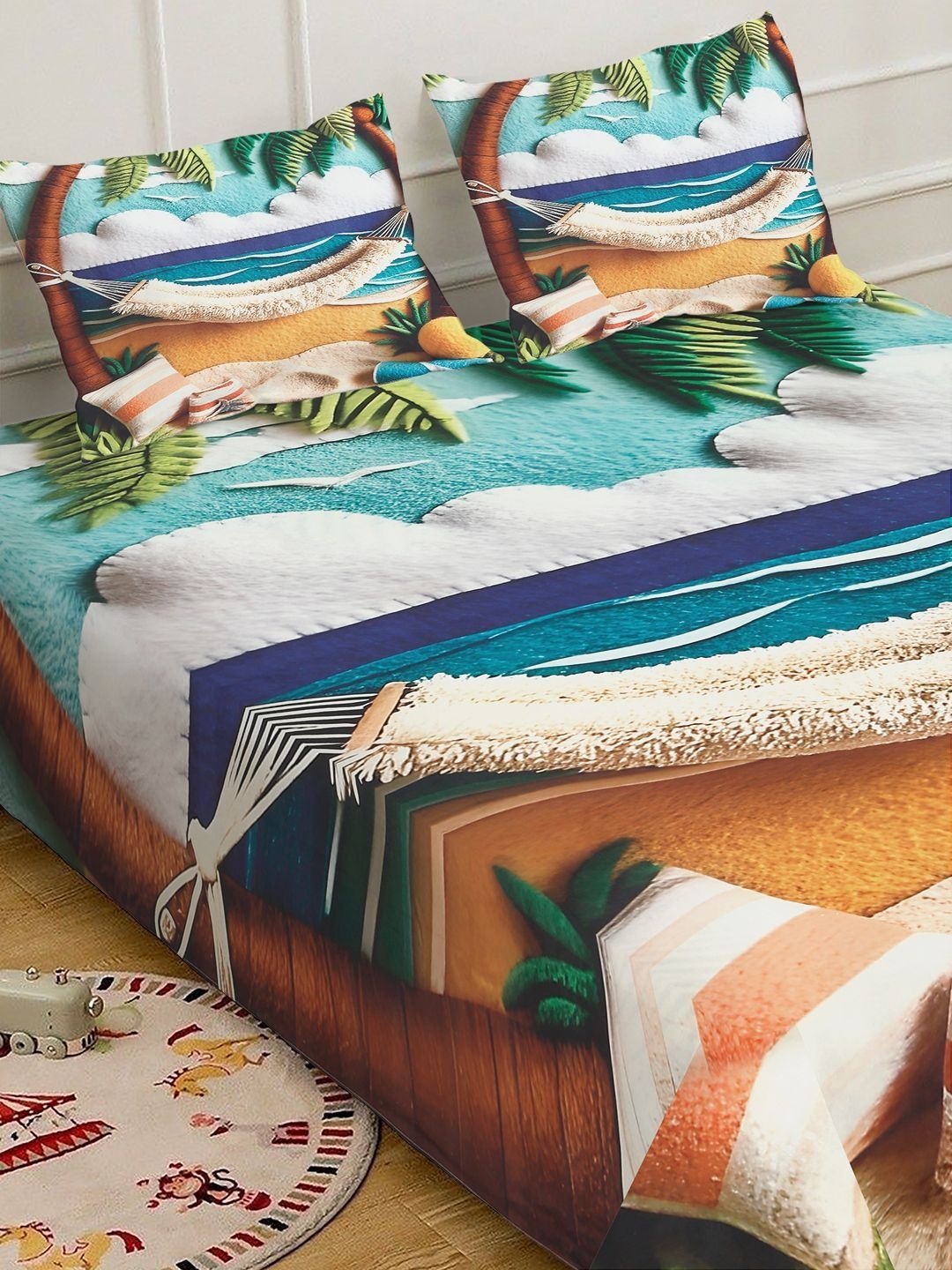 Cadar Katil King Double Bercetak Multicolor Abstrak Dilengkapi 7D 400 TC Dengan 2 Sarung Bantal