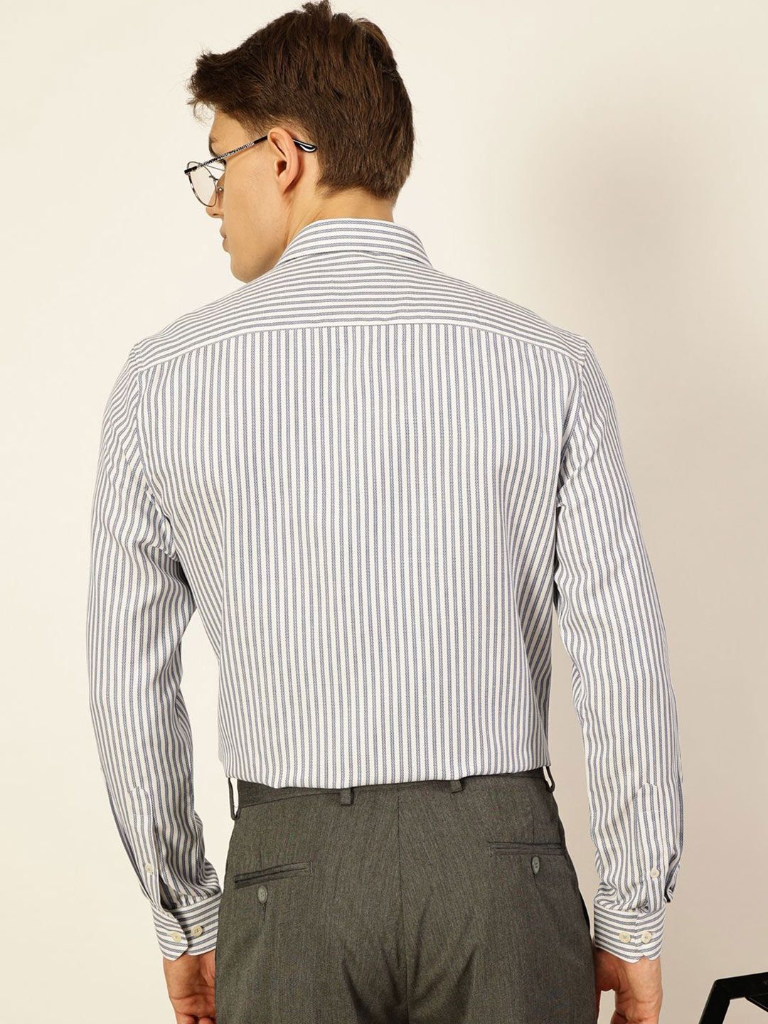 Thomas Scott Men Smart Cutaway Collar Vertical Striped Cotton Formal Shirt