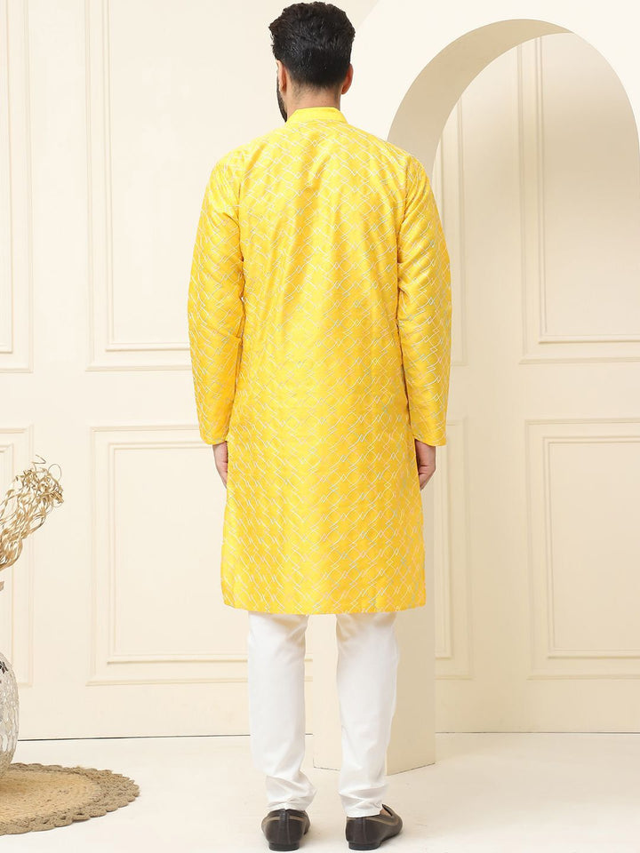 SOJANYA Kurta Lurus Sulam Sulam Geometrik Kapas Sutera dengan Piyama