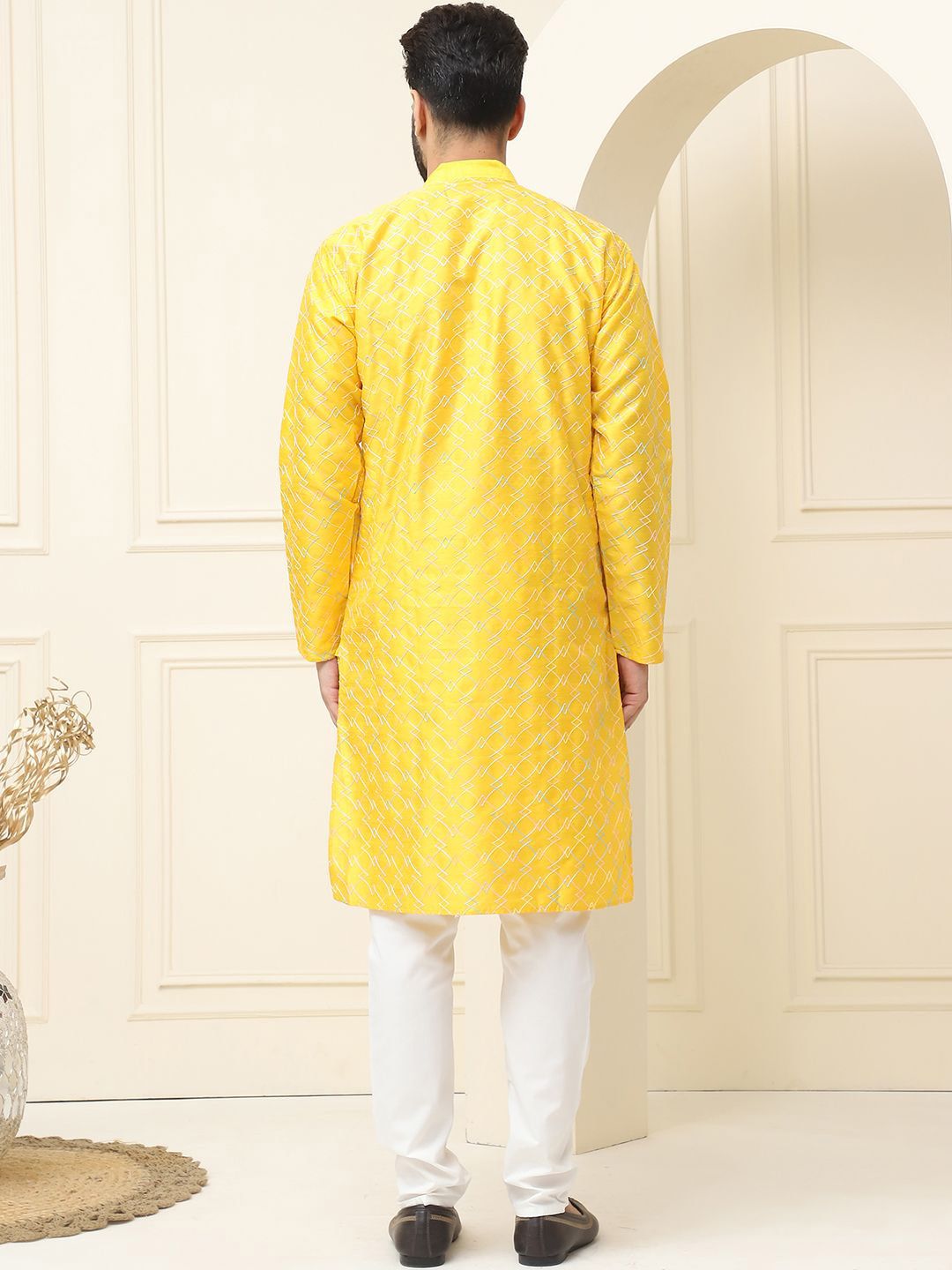 SOJANYA Kurta Lurus Sulam Sulam Geometrik Kapas Sutera dengan Piyama